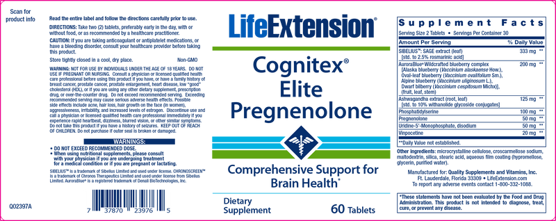 Cognitex® Elite Pregnenolone 60 Tablets