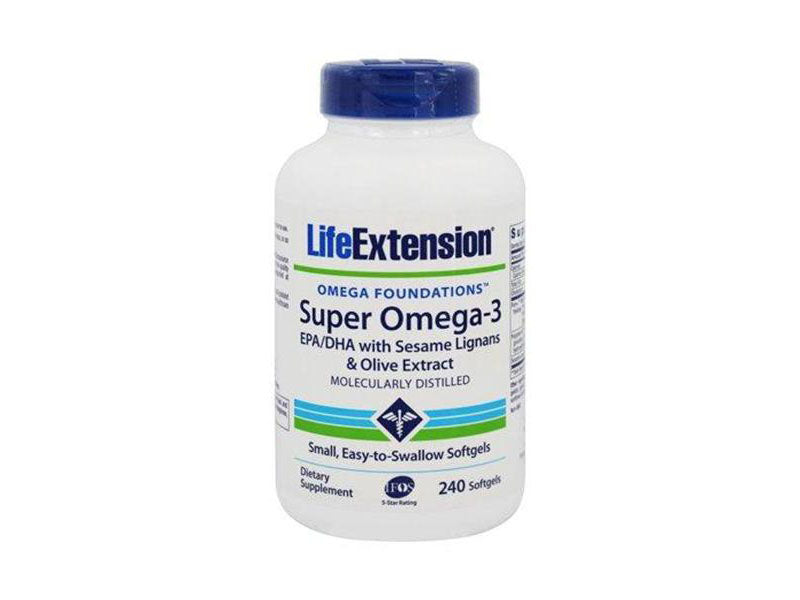 Life Extension Super Omega-3 EPA/DHA with Sesame Lignans and Olive Extract, 240 easy-to-swallow softgels